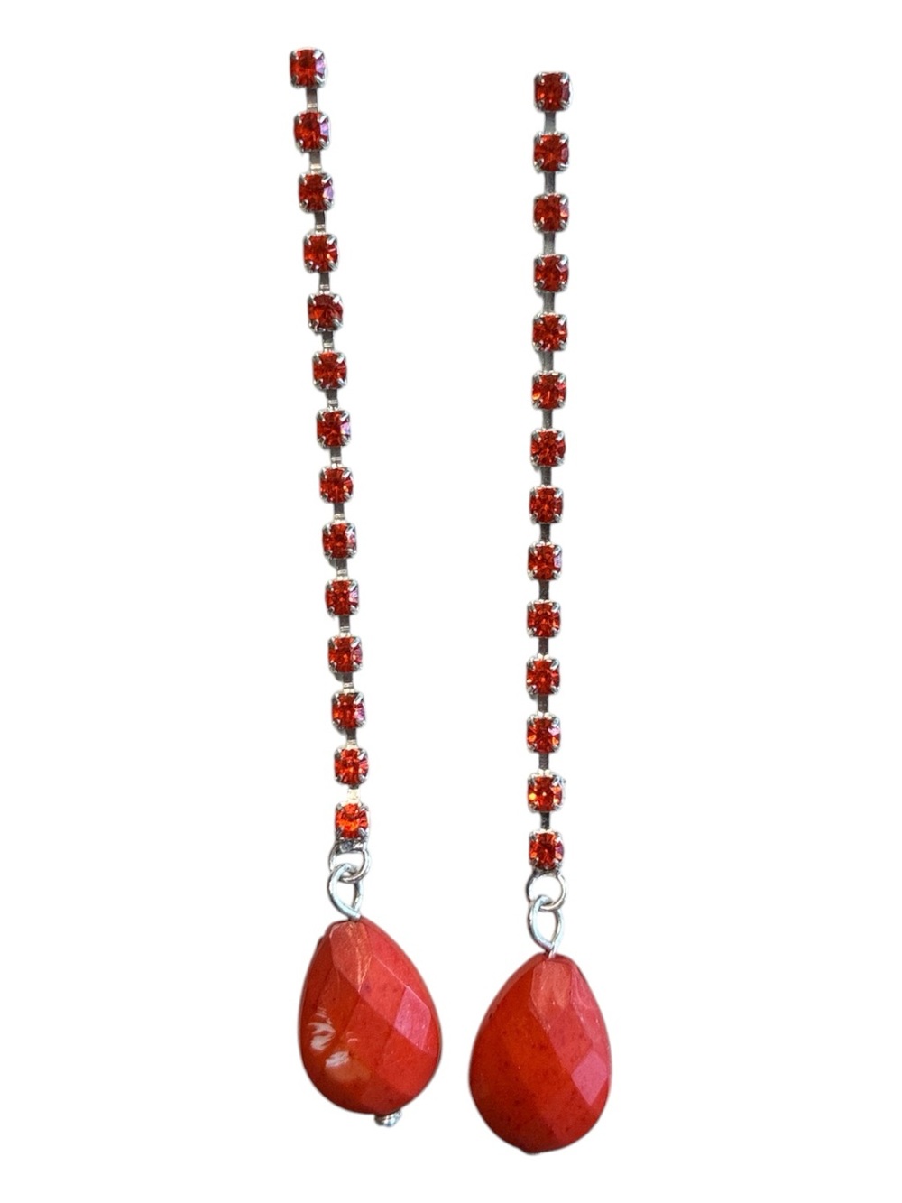 Reddish Orange Teardrop Chain Earrings